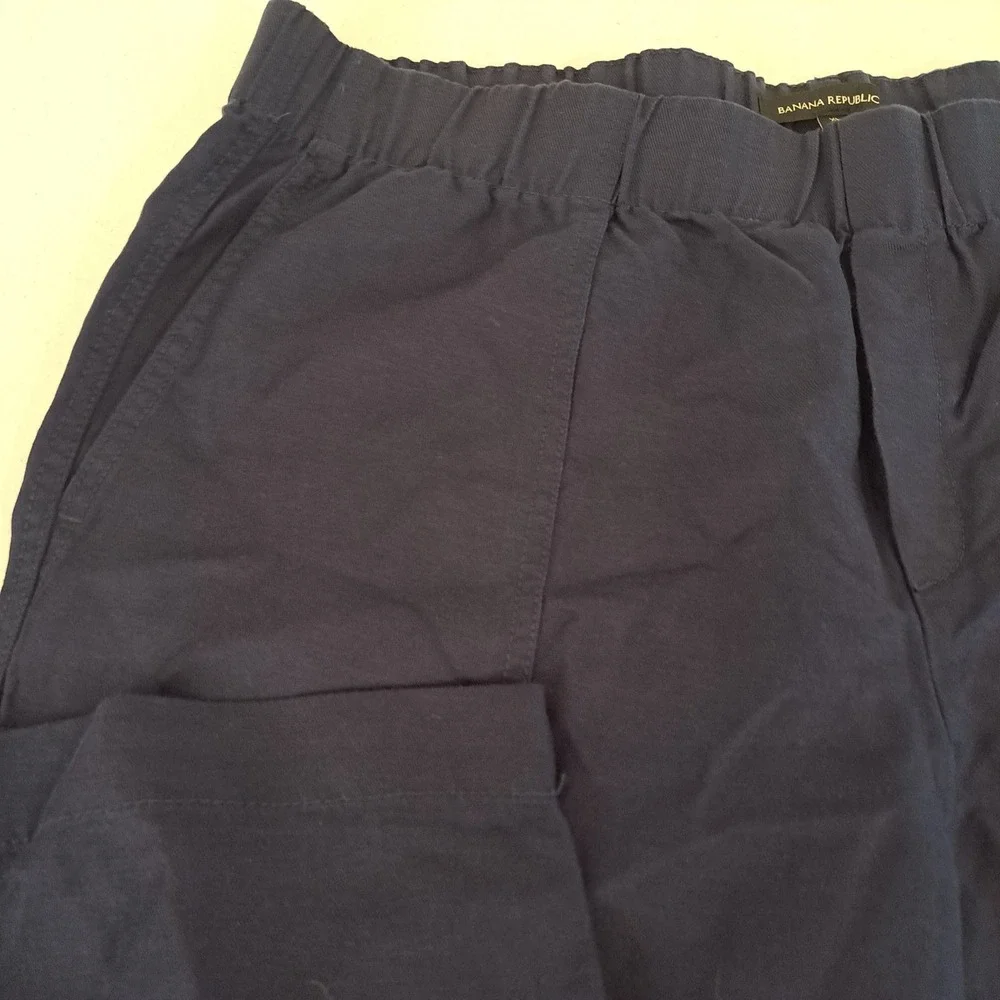 Banana Republic Womens Pants XL Navy Blue Elastic Waist Linen Blend 1858-252